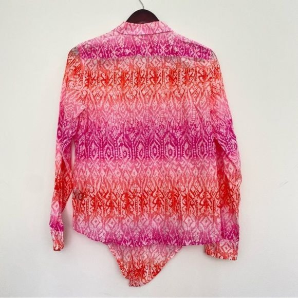 LAUREN RALPH LAUREN Colorful Batik print Tie front Button up Shirt S-M LIKE NEW - Picture 4 of 12